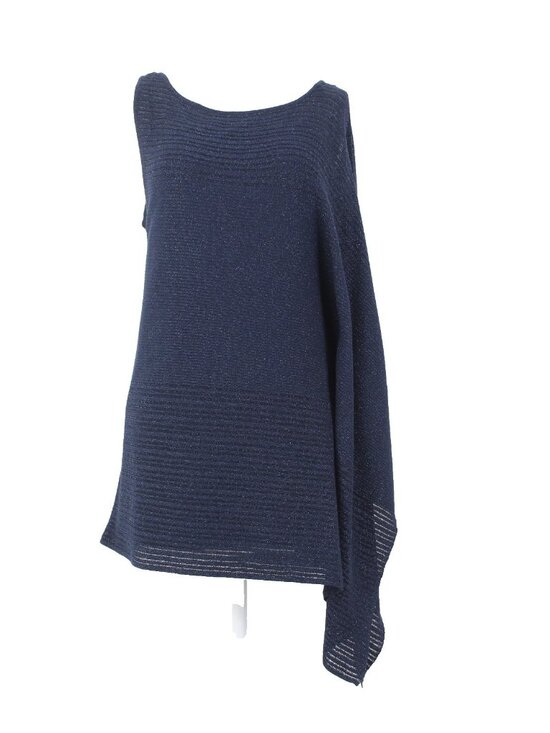 White House Black Market Top Sz S Navy Blue Metallic Draped Lined Rayon Top - Picture 1 of 16